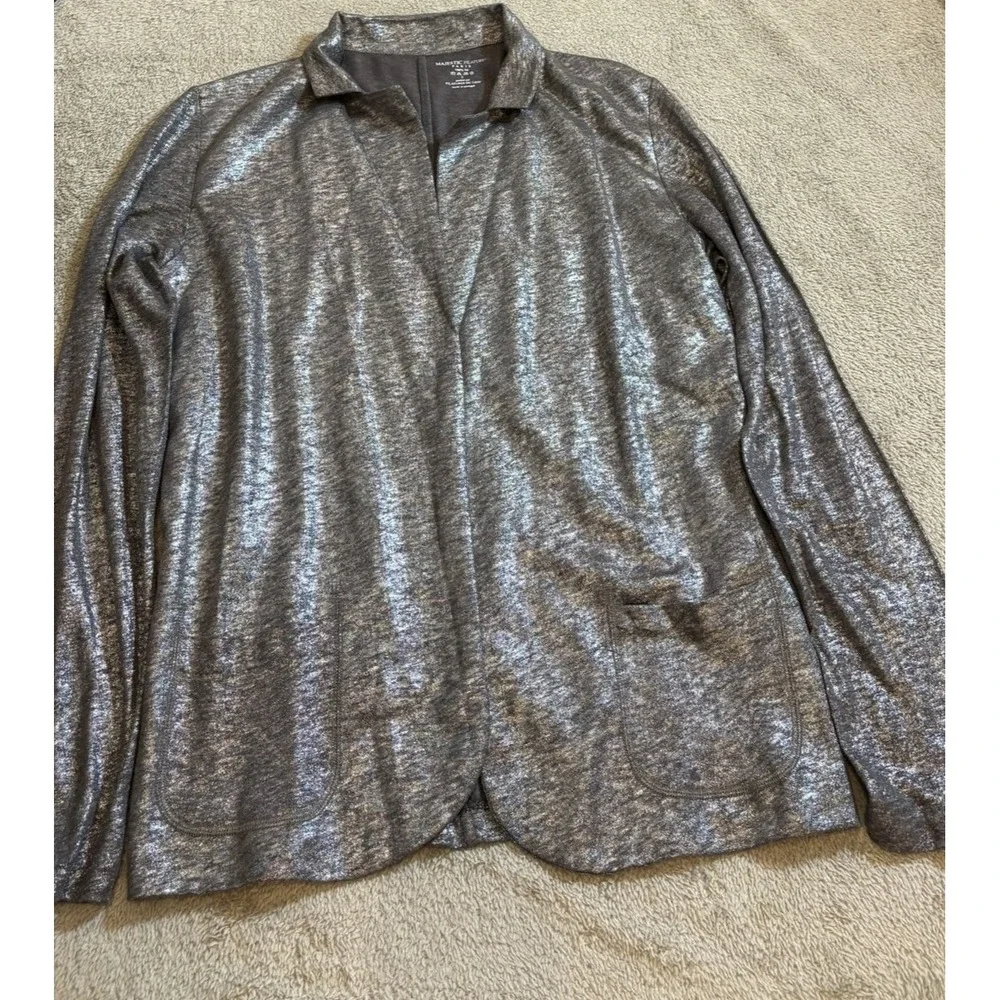Majestic Filatures Paris Metallic Linen Open Cardigan Blazer Silver M Portugal 3